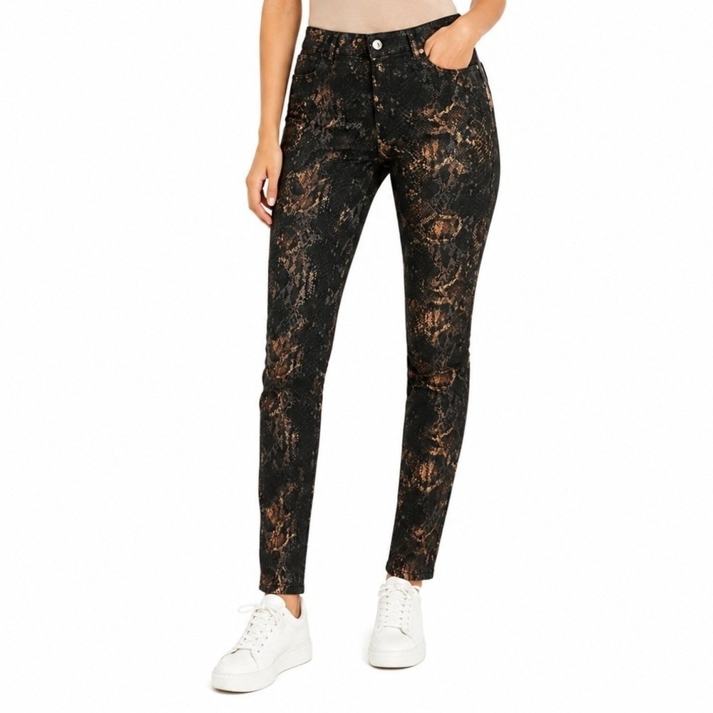Apperloth‎ Snake Print Pants Women XS Black Bronze Metallic Slim Fit Edgy New